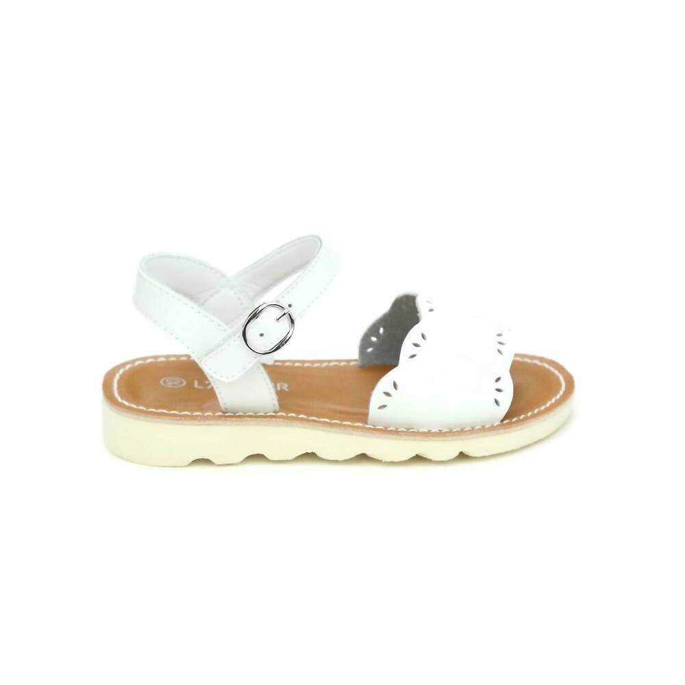 L'Amour White Toddler Girls 7 Ella Scalloped Cutout Strap Sandals